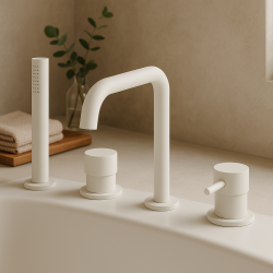 Waterrevolution Flow 4-håls badkran för badkarsmontering Vit H T138HBR